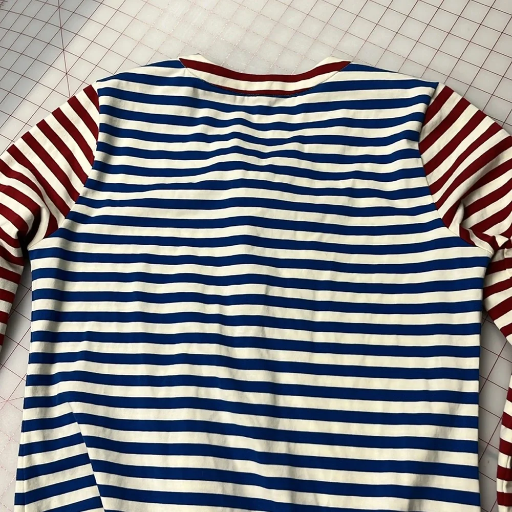 J. CREW Sammie Nautical Beach Baltic Stripe Lace Up 3/4 100% Cotton R/W/B Midi M